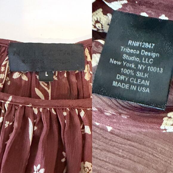 NILI LOTAN 100% Silk Floral Sheer Flowy Peasant Blouse in Multi Size L - Picture 12 of 13